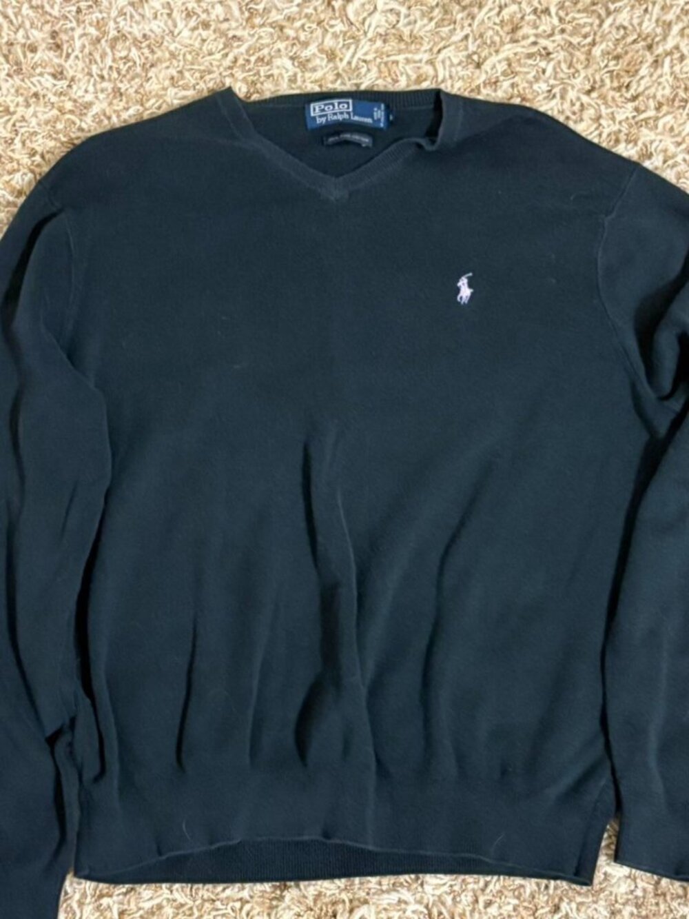 Vintage 90s Polo Ralph Lauren Black V-Neck Sweater Mens L Preppy Knit 🐎